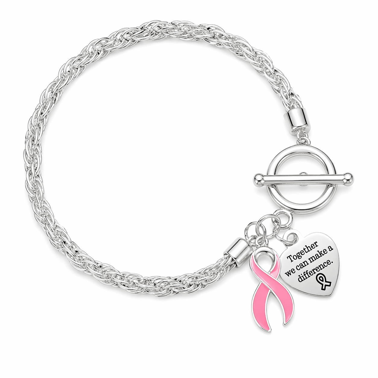 Rope Style Breast Cancer Awareness Pink Ribbon Bracelets