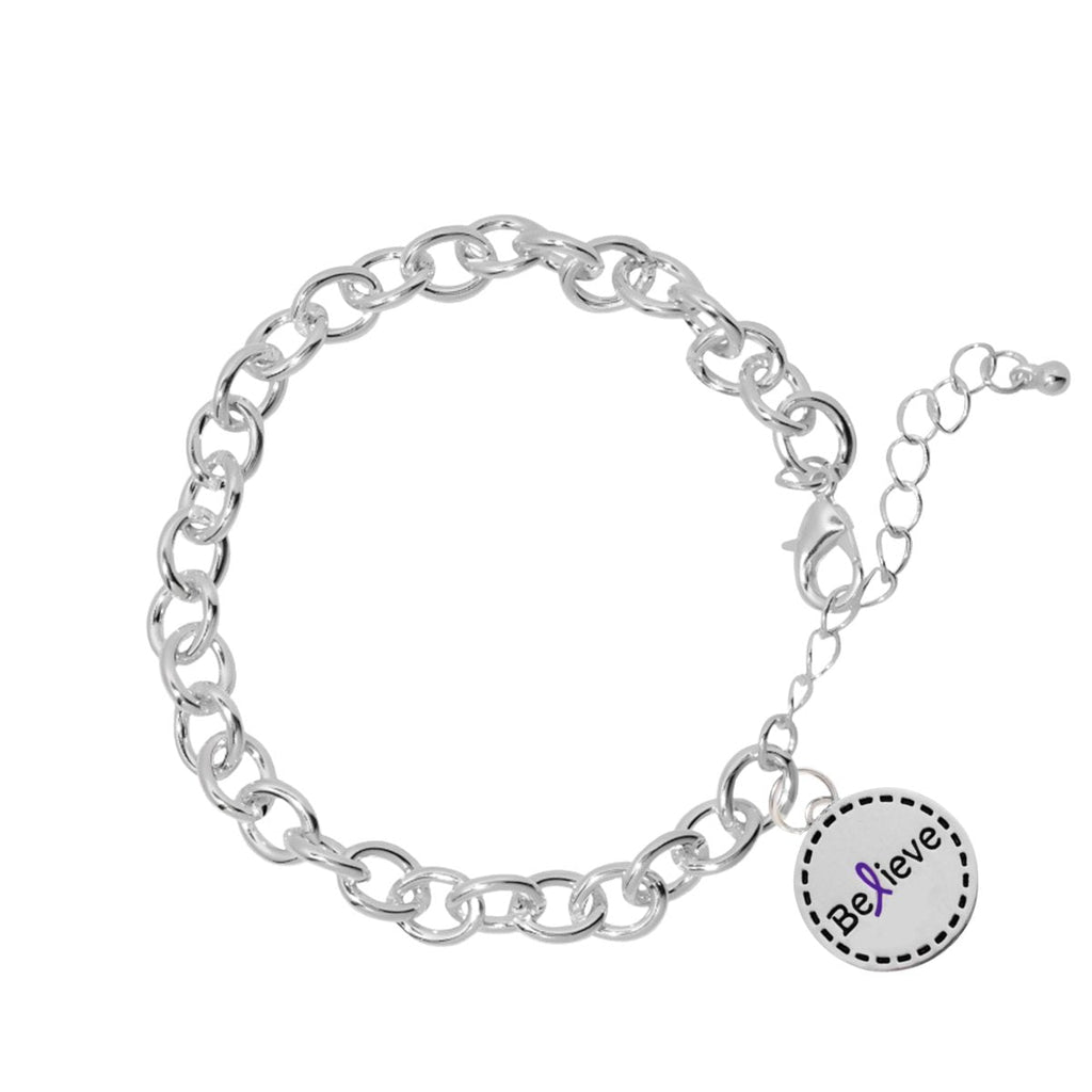 Round Believe Charm Purple Ribbon Link Style Chunky Bracelets