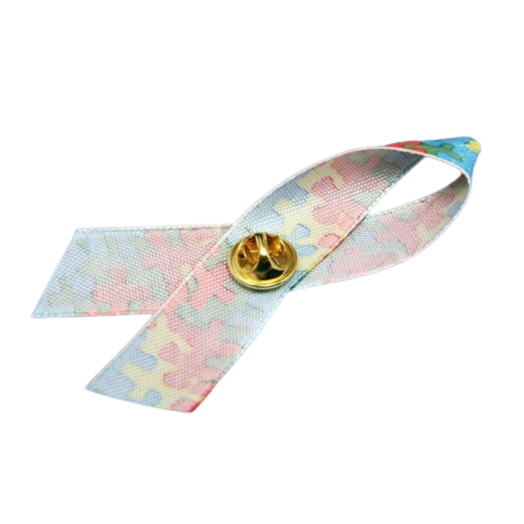 10 Pack Satin Autism Awareness Ribbon Pins