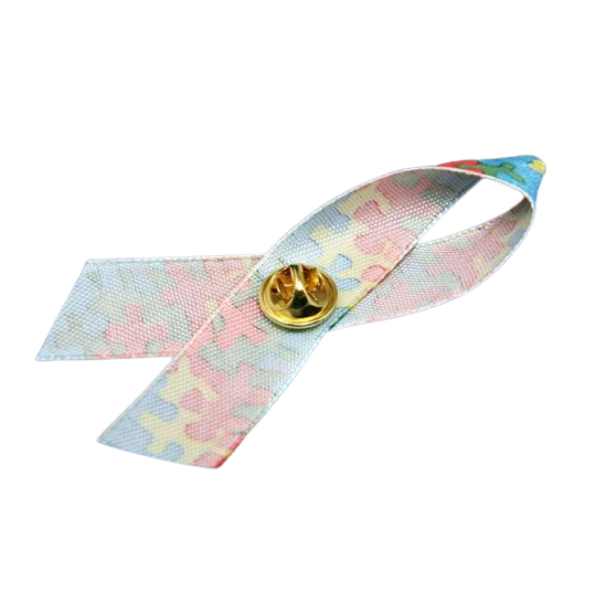 10 Pack Satin Autism Awareness Ribbon Pins