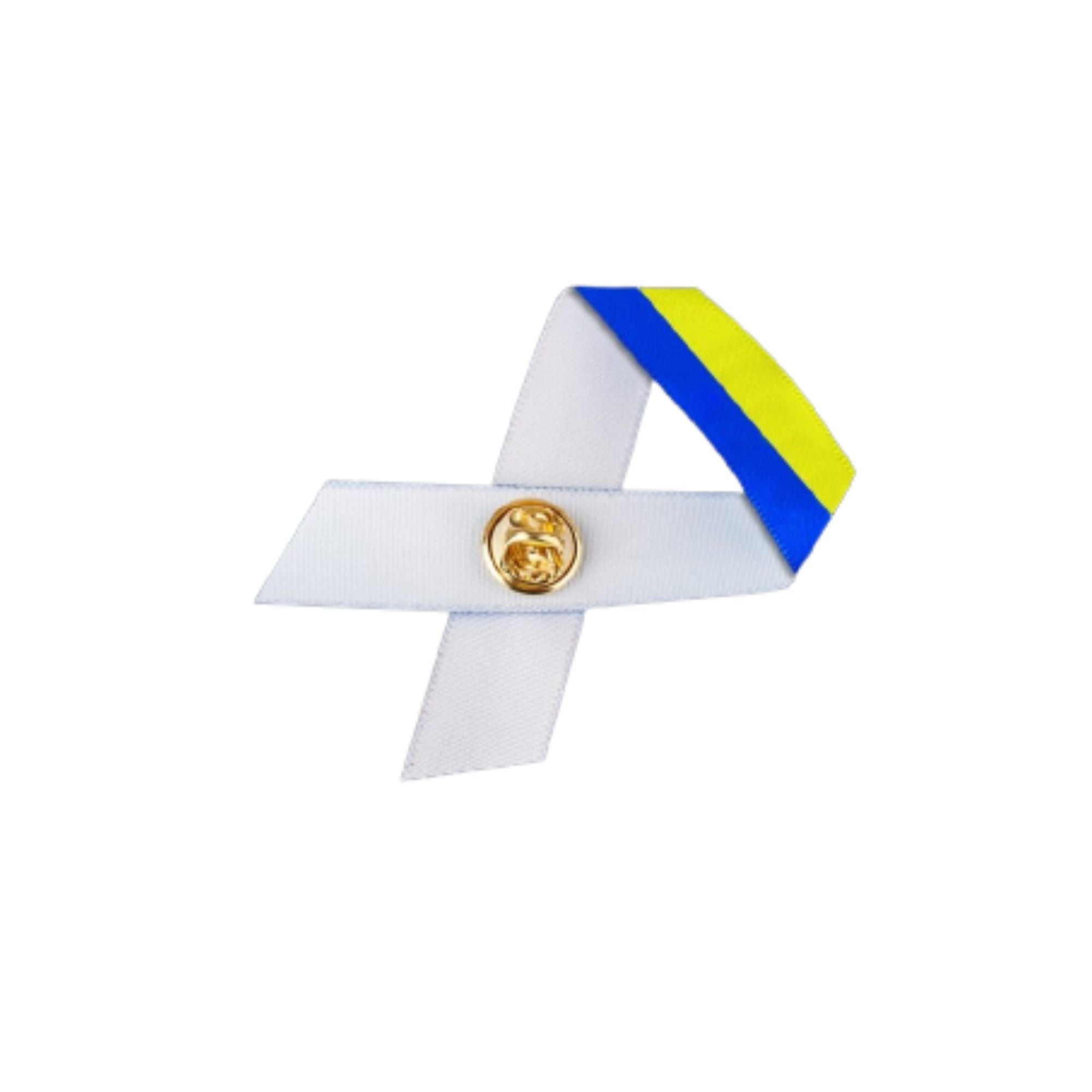 10 Pack Satin Blue & Yellow Ribbon Pins