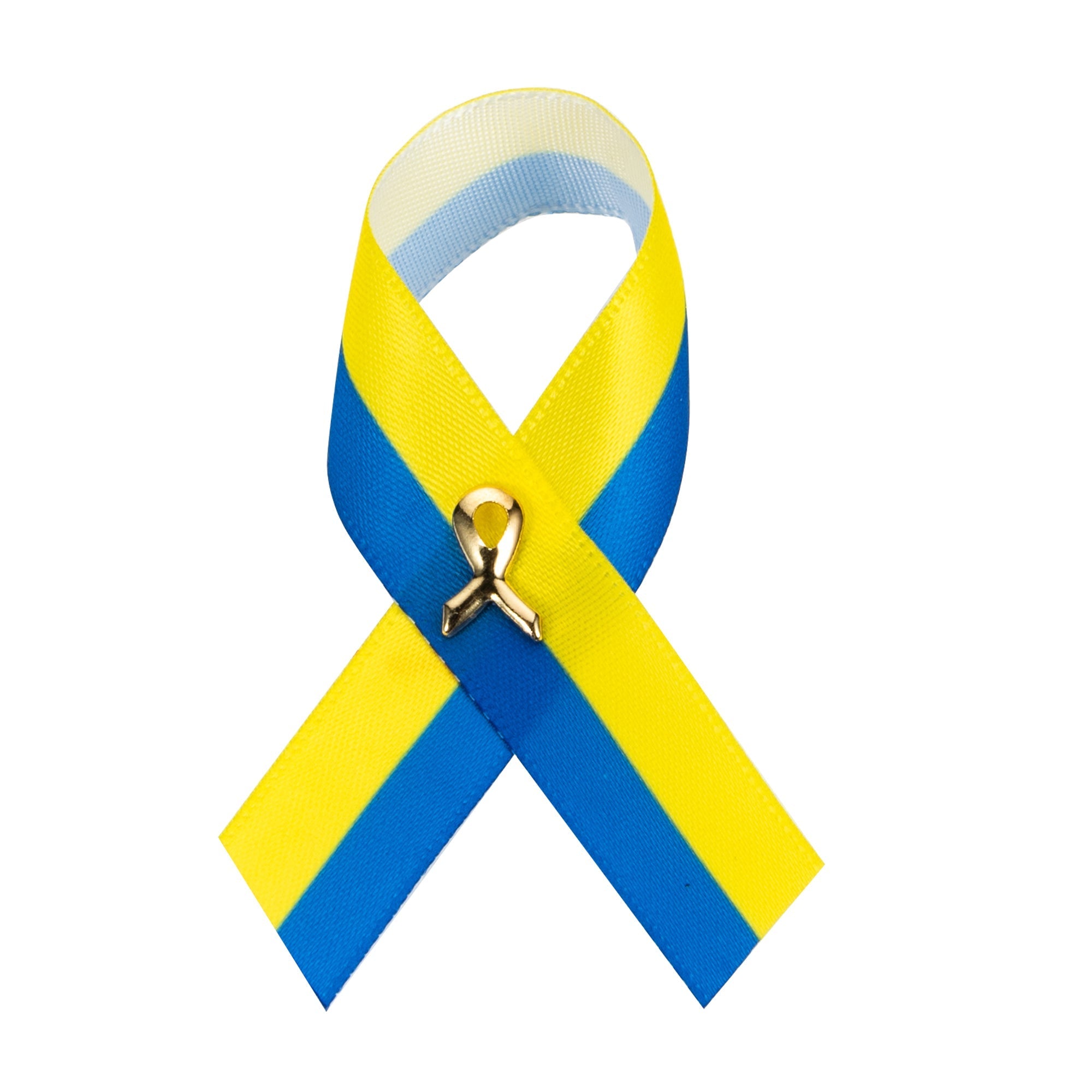 10 Pack Satin Blue & Yellow Ribbon Pins