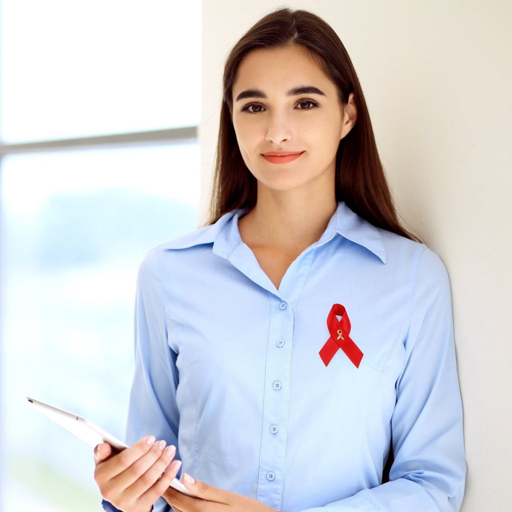 Satin Red Ribbon Awareness Pins
