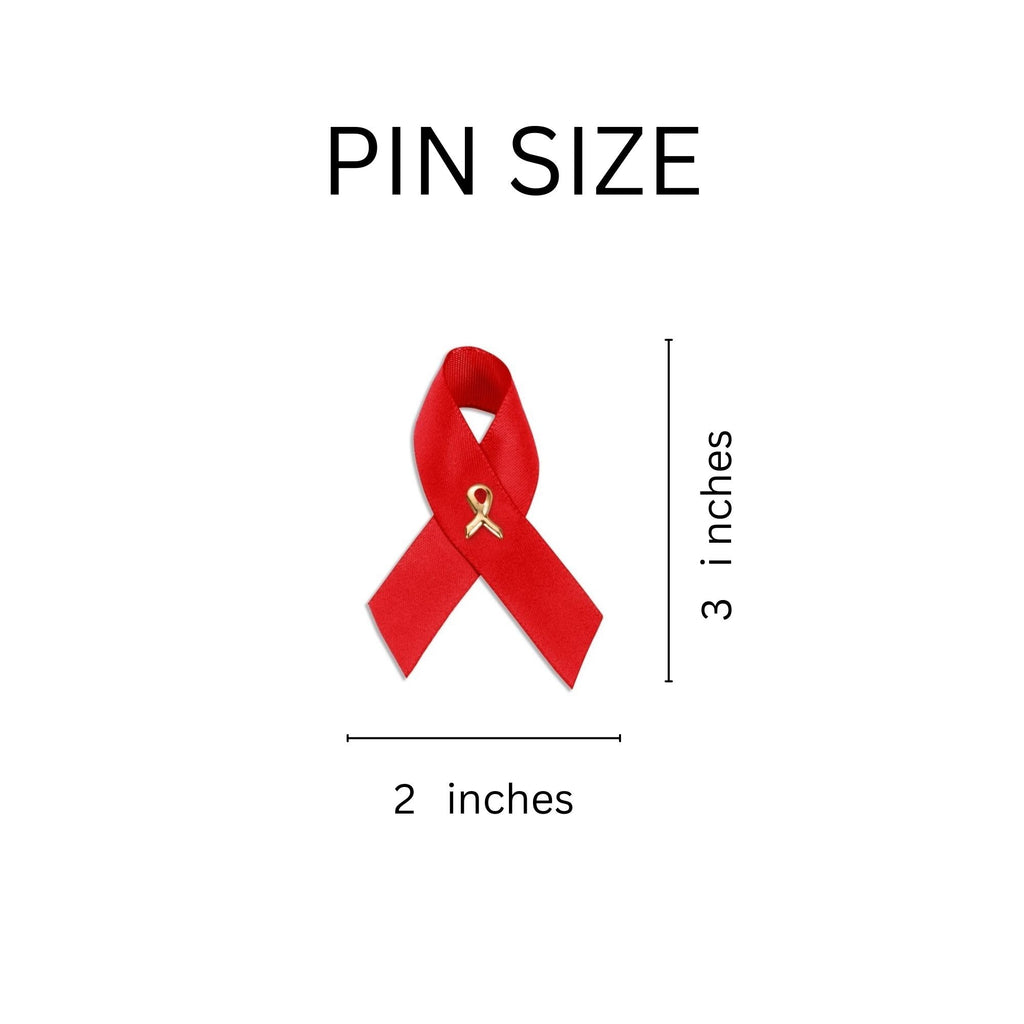 10 Pack Satin Red Ribbon Awareness Pins