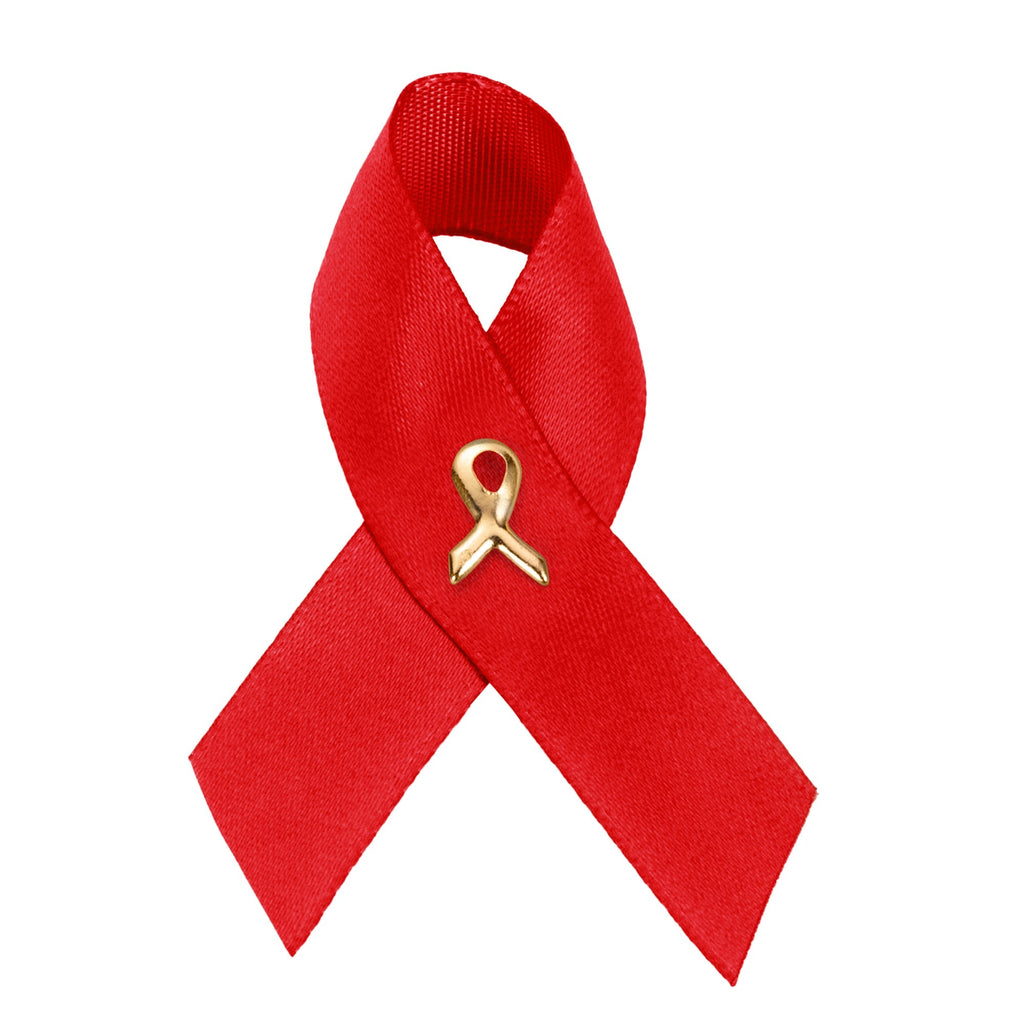 Satin Red Ribbon Awareness Pins