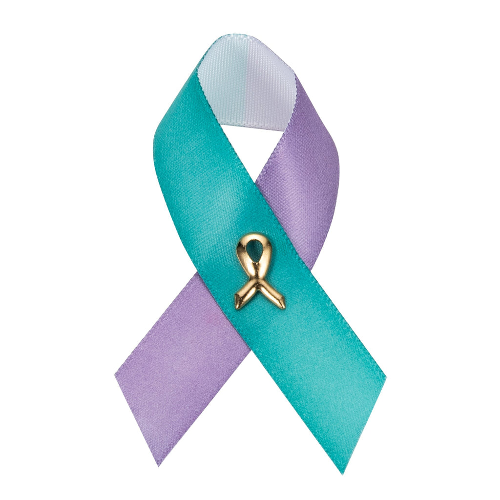 10 Pack Satin Teal & Purple Ribbon Pins for Suicide & Sexual Assault