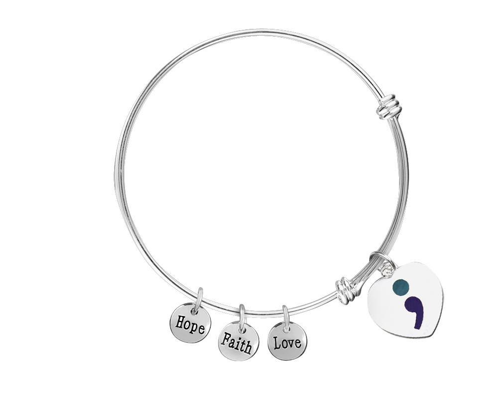 Semicolon Suicide Prevention Charm Retractable Bracelets