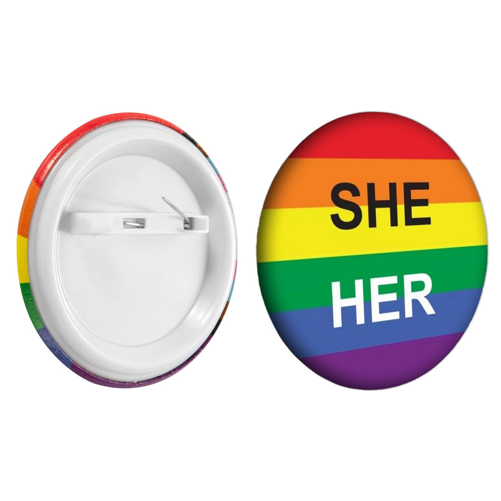 She/Her Pronoun Rainbow Flag Button Pins