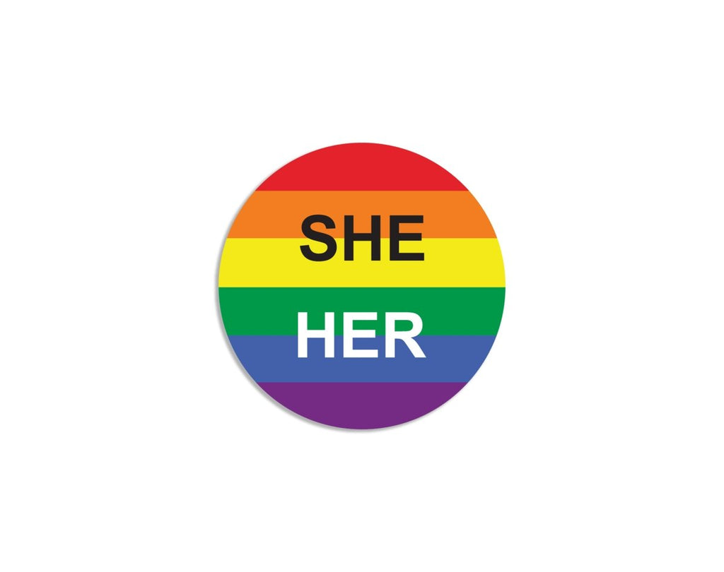 She/Her Pronoun Rainbow Flag Button Pins