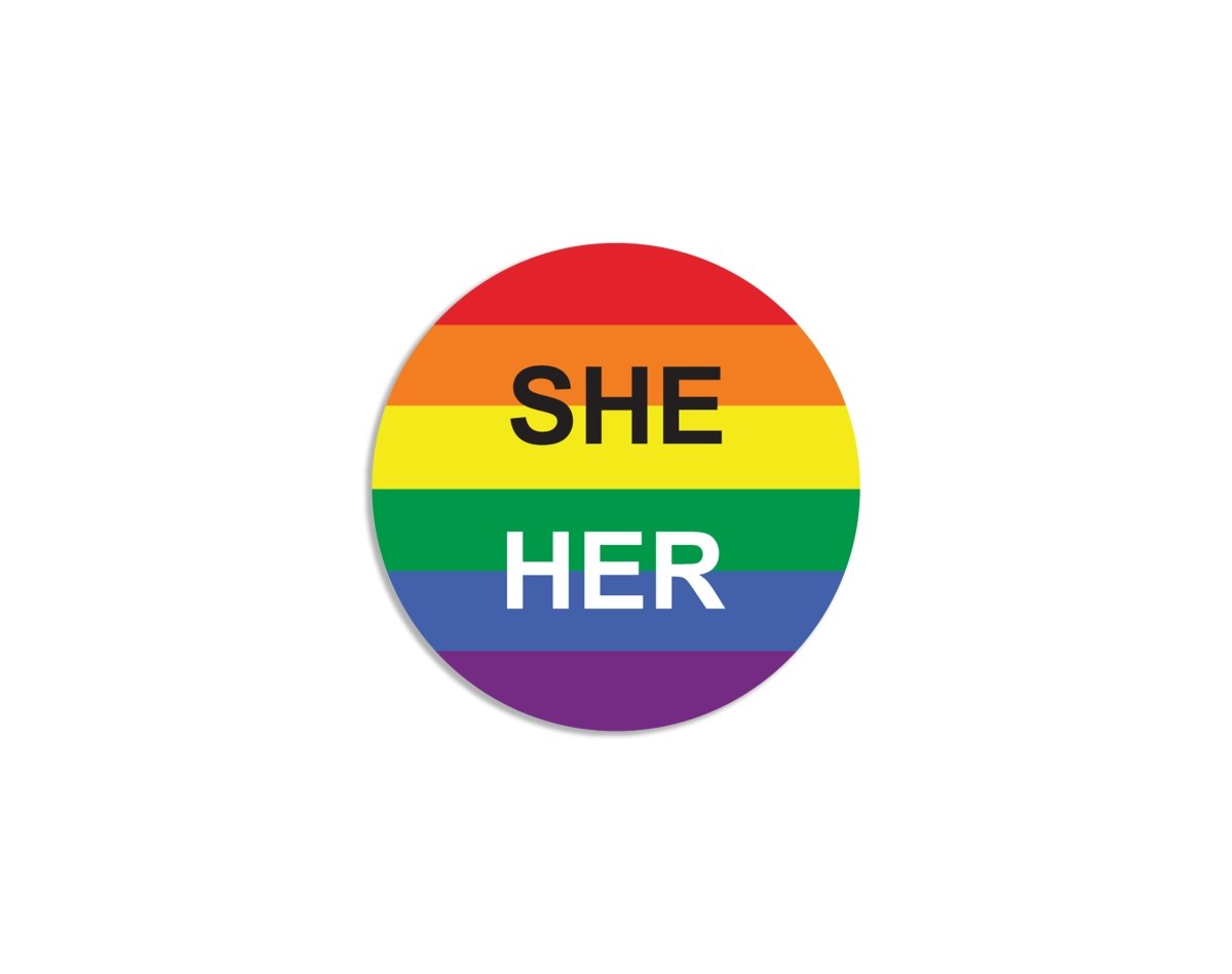 She/Her Pronoun Rainbow Flag Button Pins