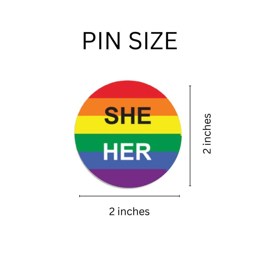 She/Her Pronoun Rainbow Flag Button Pins