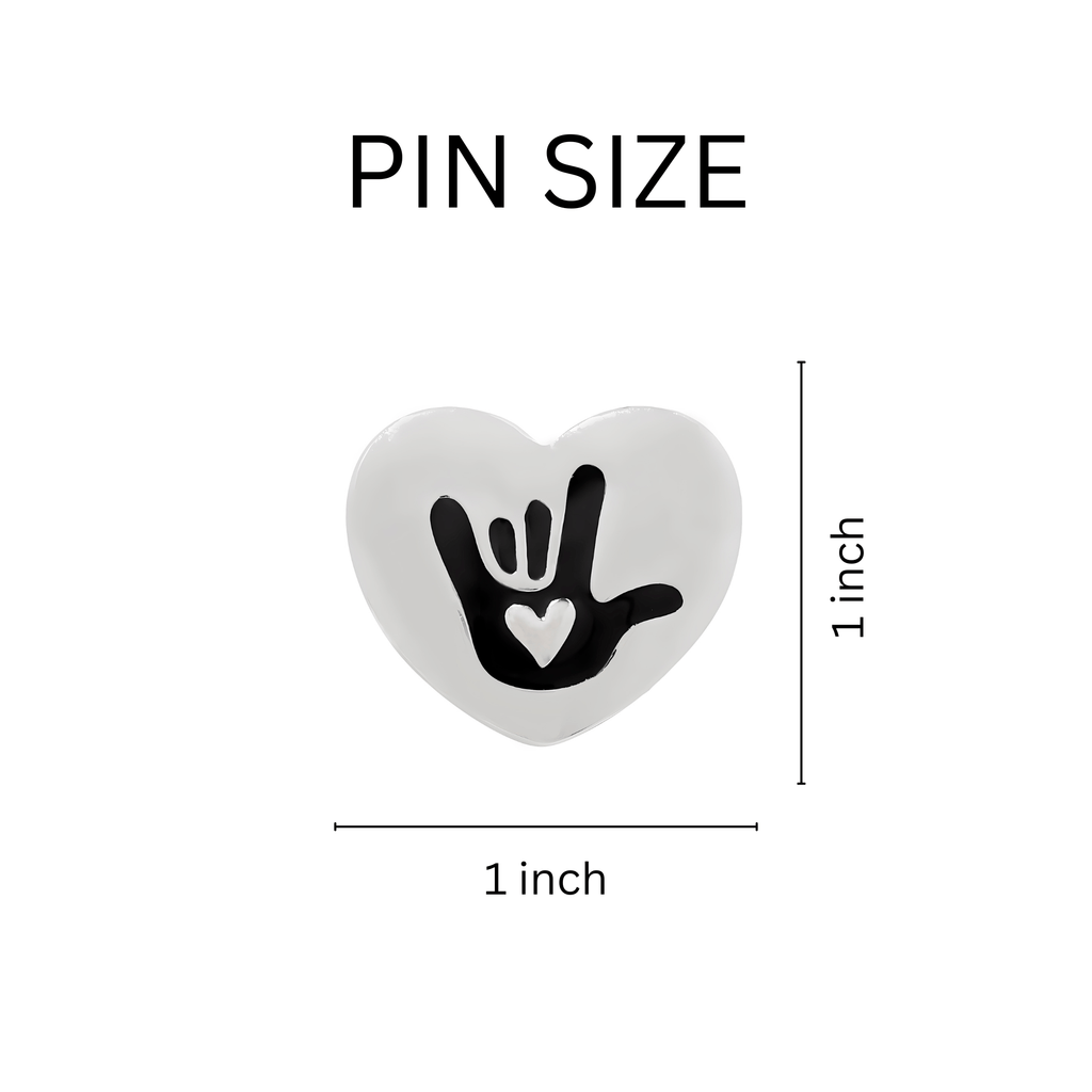 Sign Language Symbol for I Love You Deaf Sign Heart Pins