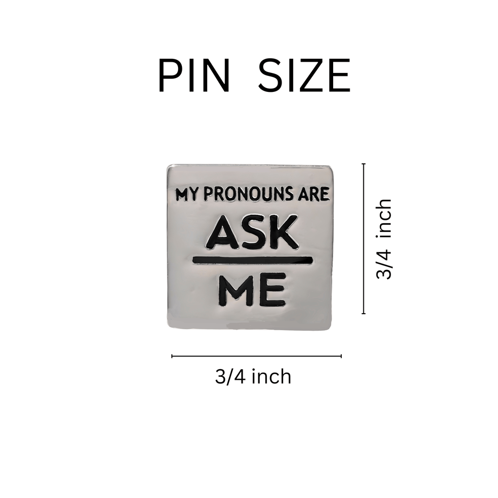 10 Pack Silver Square My Pronouns Are Ask Me Pins