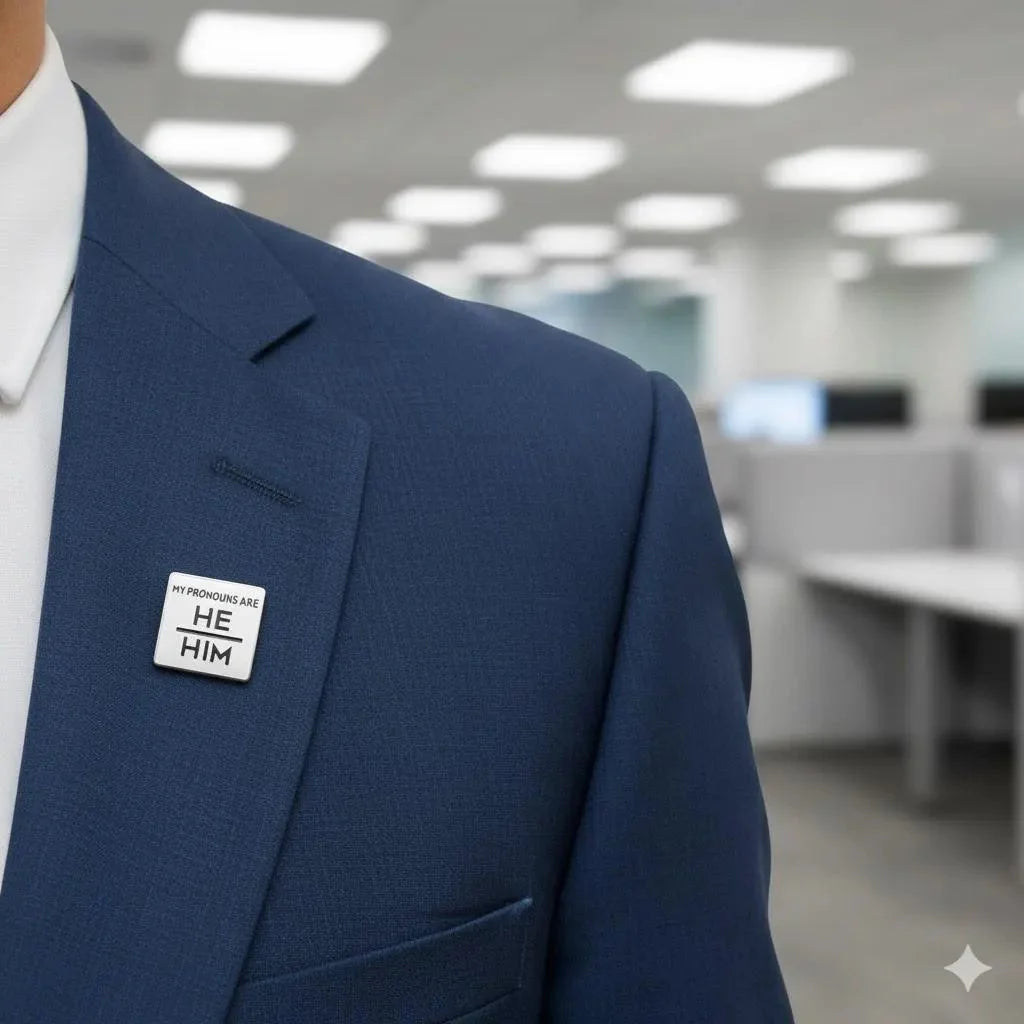 Silver Square My Pronouns Are He Him Pins