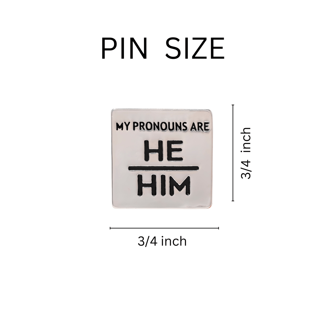 Silver Square My Pronouns Are He Him Pins