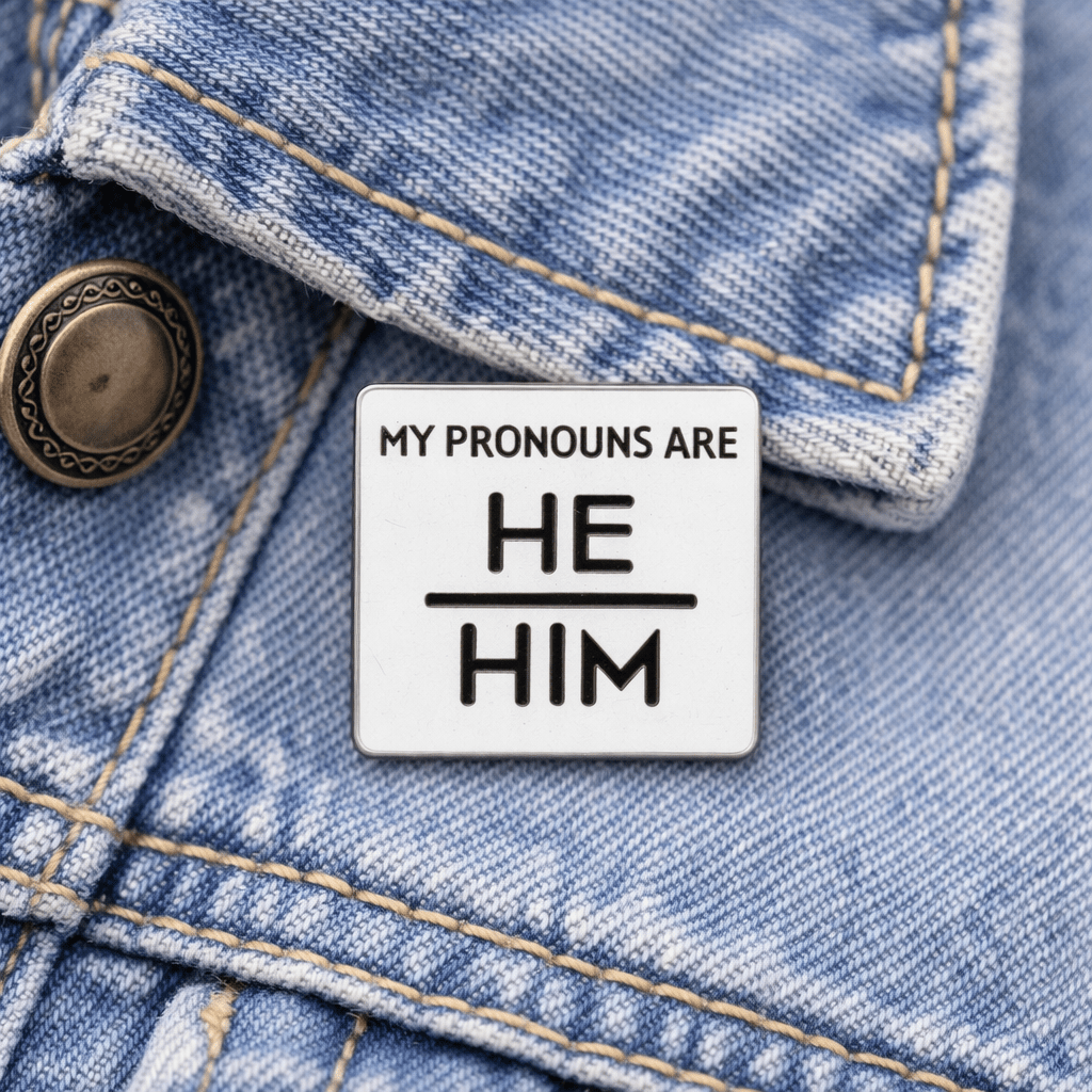 Silver Square My Pronouns Are He Him Pins