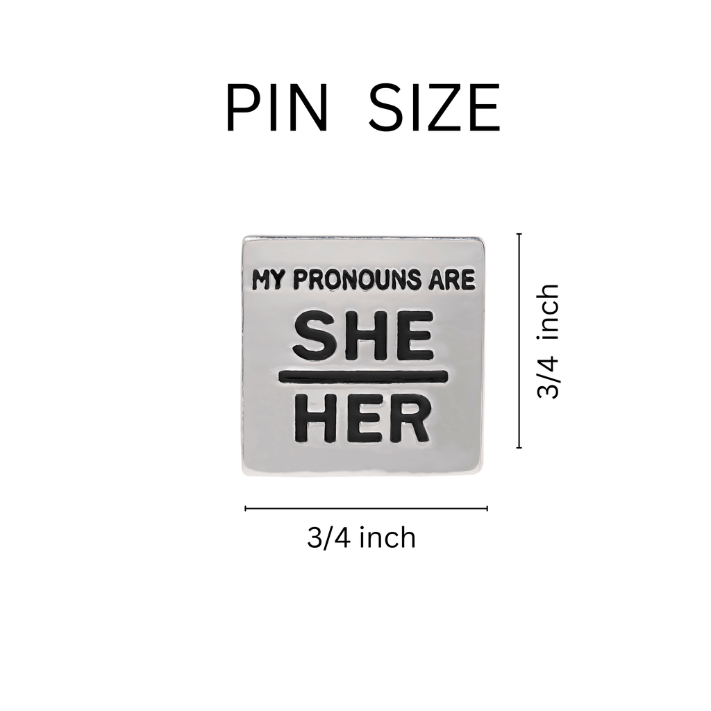 10 Pack Silver My Pronouns Are She Her Pins