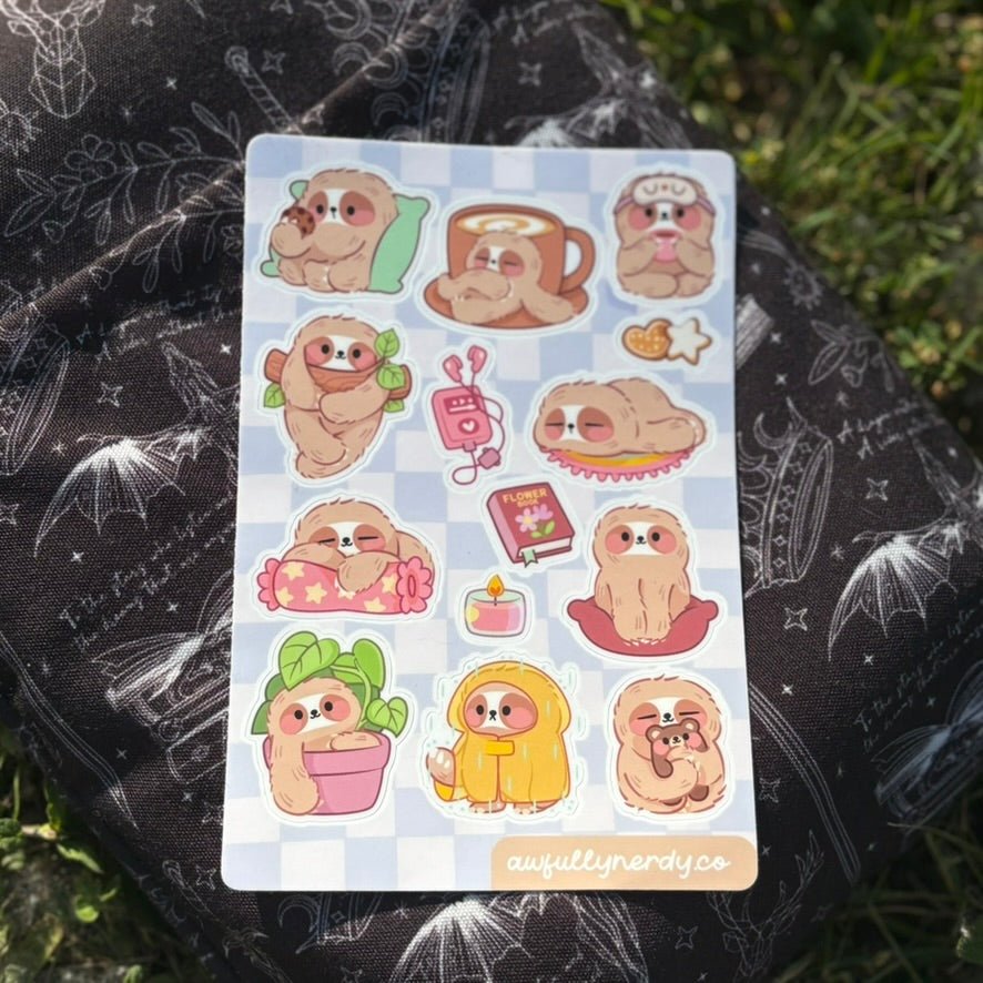 Sloth Matte Sticker Sheet | Kawaii Aesthetic Stickers | Planner Stickers | Journal Stickers