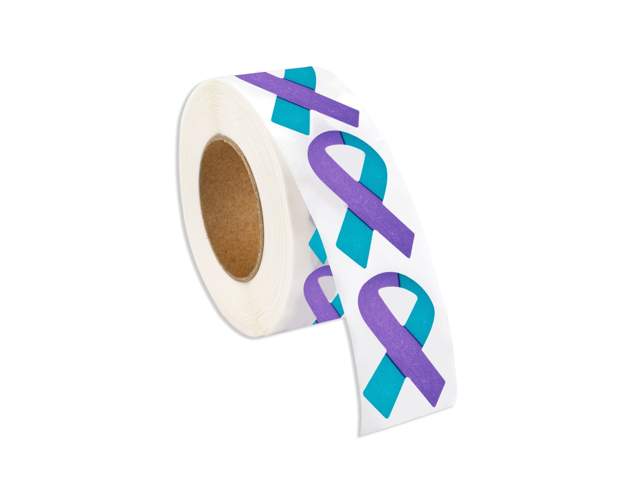 Small Teal & Purple Ribbon Stickers (250 per Roll)
