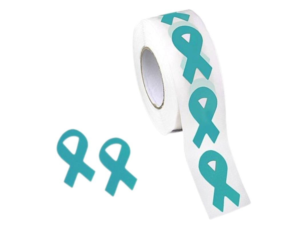 Small Teal Ribbon Stickers (250 per Roll)