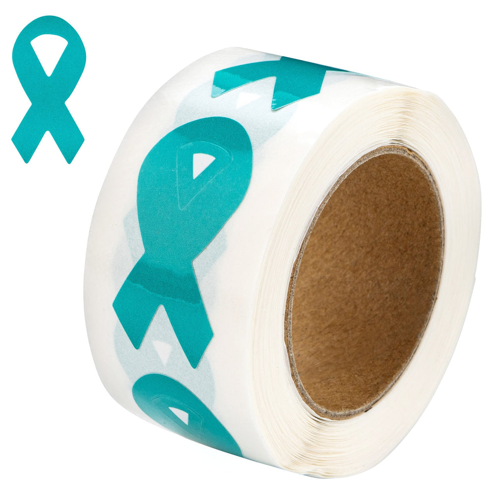 Small Teal Ribbon Stickers (250 per Roll)