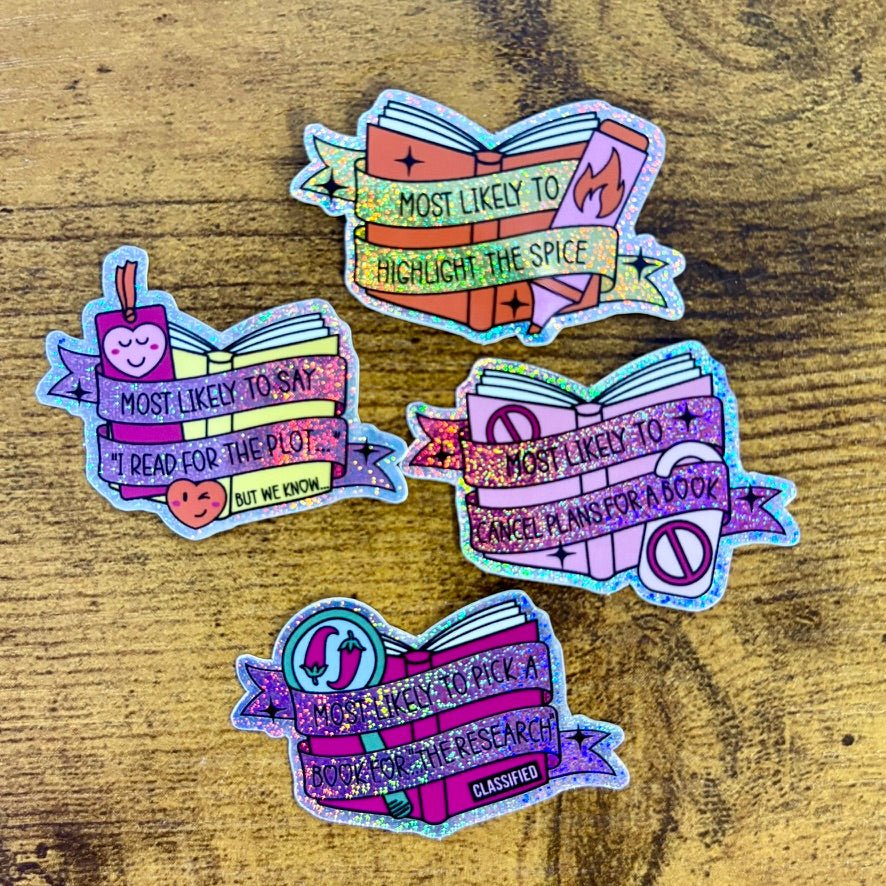 Smut Lovers Tropes Books Mini Sticker Bundle - Crushed Glitter Finish - 4 Stickers