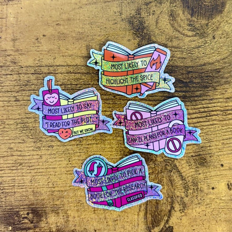 Smut Lovers Tropes Books Mini Sticker Bundle - Crushed Glitter Finish - 4 Stickers