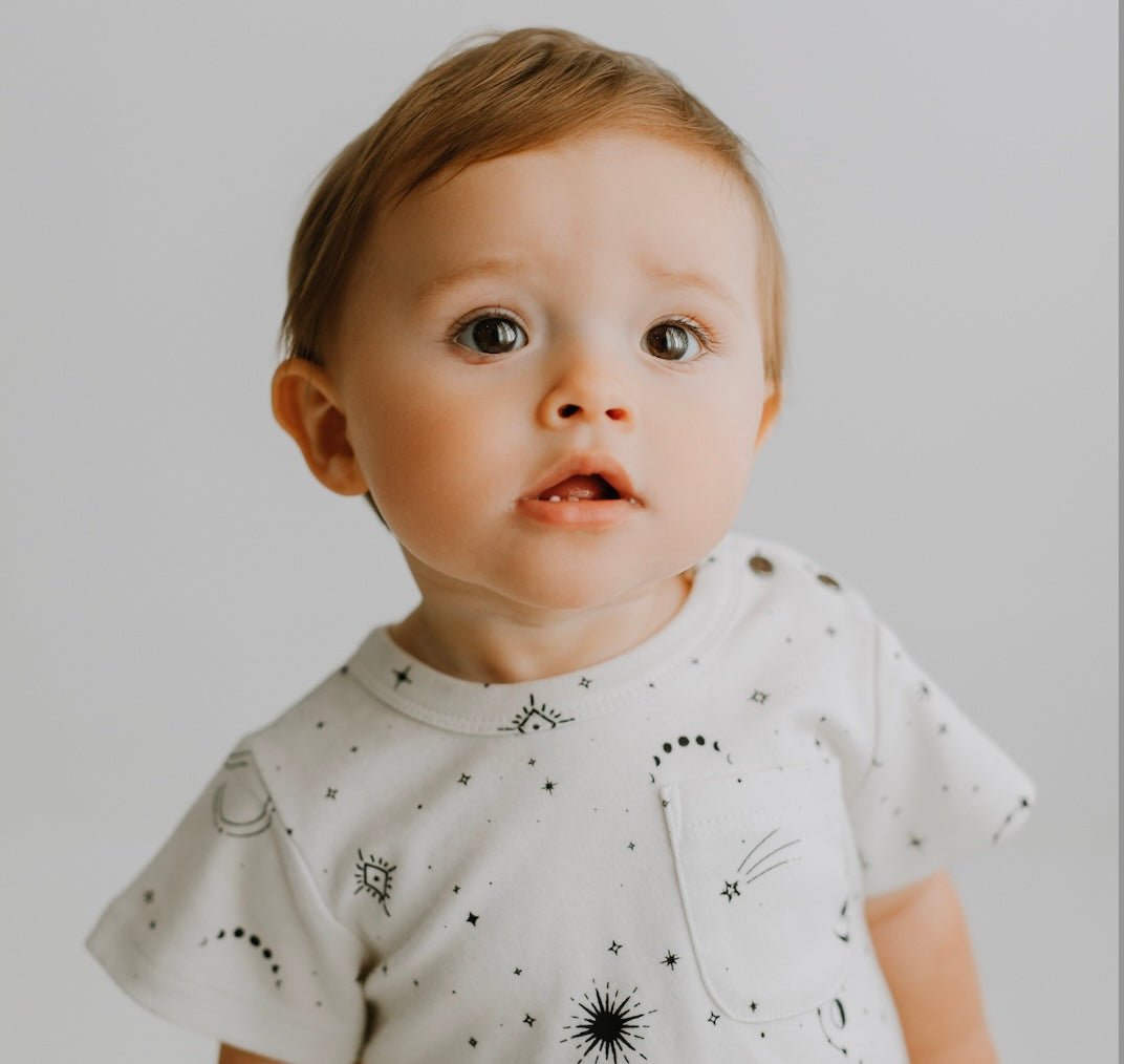 short sleeve romper | celestial