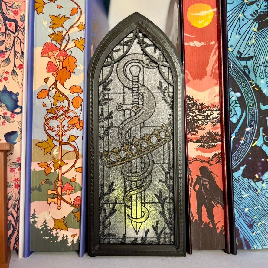 Stained Glass-Style Tealight Snake and Crown Inspired Book Nook with Storage - Optional Without Storage