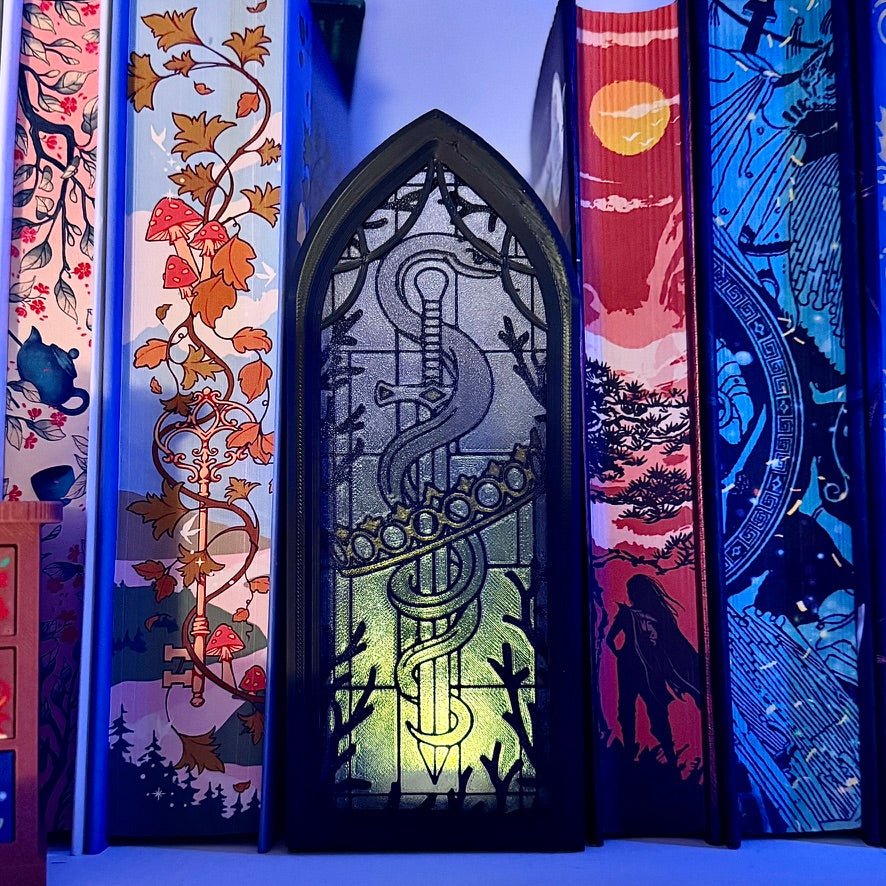 Stained Glass-Style Tealight Snake and Crown Inspired Book Nook with Storage - Optional Without Storage