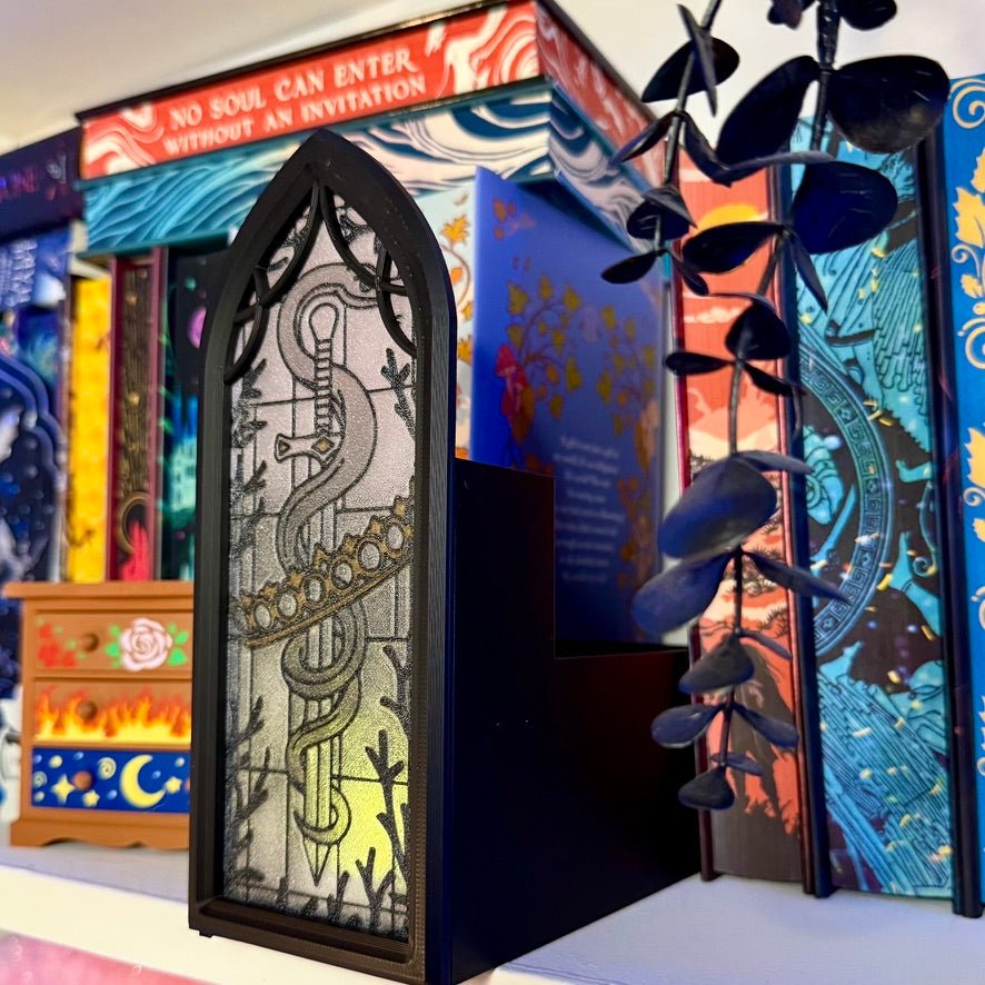 Stained Glass-Style Tealight Snake and Crown Inspired Book Nook with Storage - Optional Without Storage