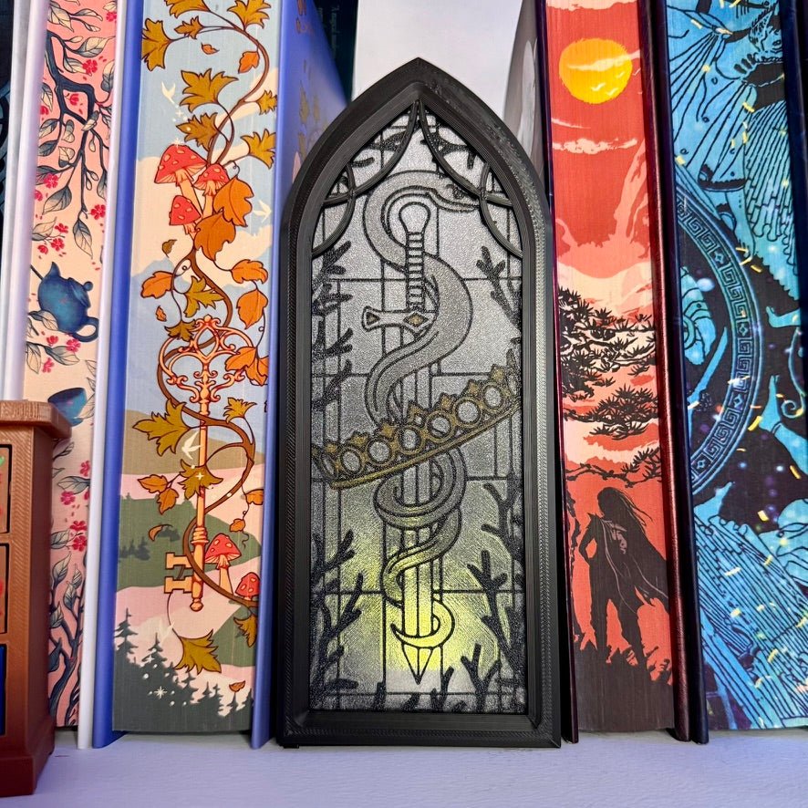 Stained Glass-Style Tealight Snake and Crown Inspired Book Nook with Storage - Optional Without Storage