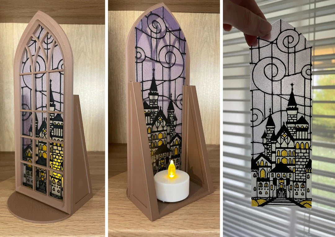 Stained Glass-Style Tealight Snake and Crown Inspired Book Nook with Storage - Optional Without Storage
