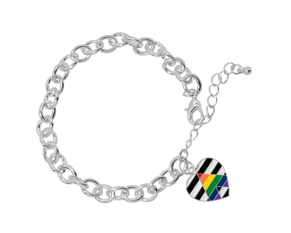 Straight Ally Heart Chunky Link Style Bracelets