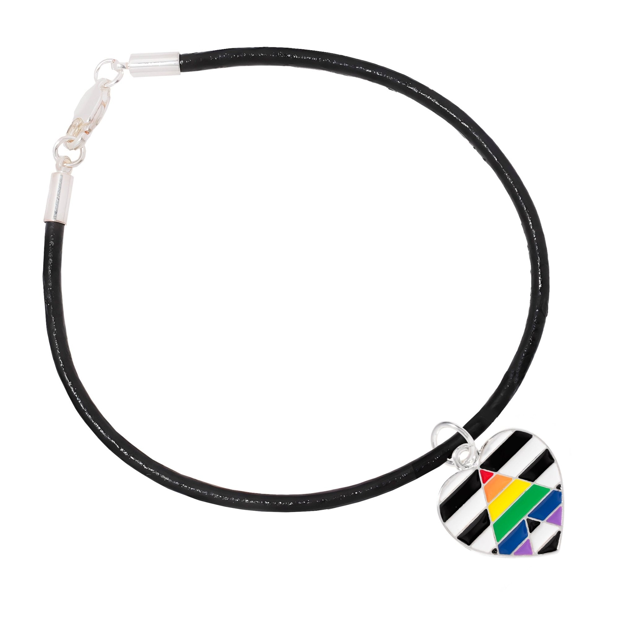 Straight Ally Heart Flag Black Cord Bracelets