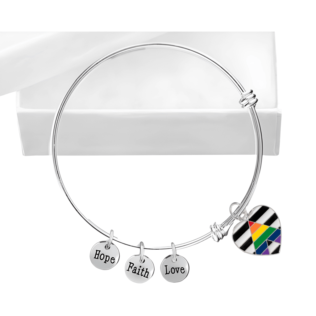 Straight Ally LGBTQ Pride Heart Retractable Charm Bracelets