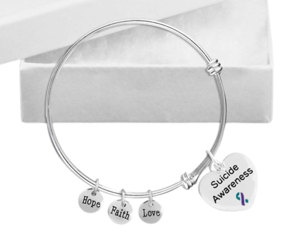 Suicide Awareness Heart Charm Retractable Bracelets