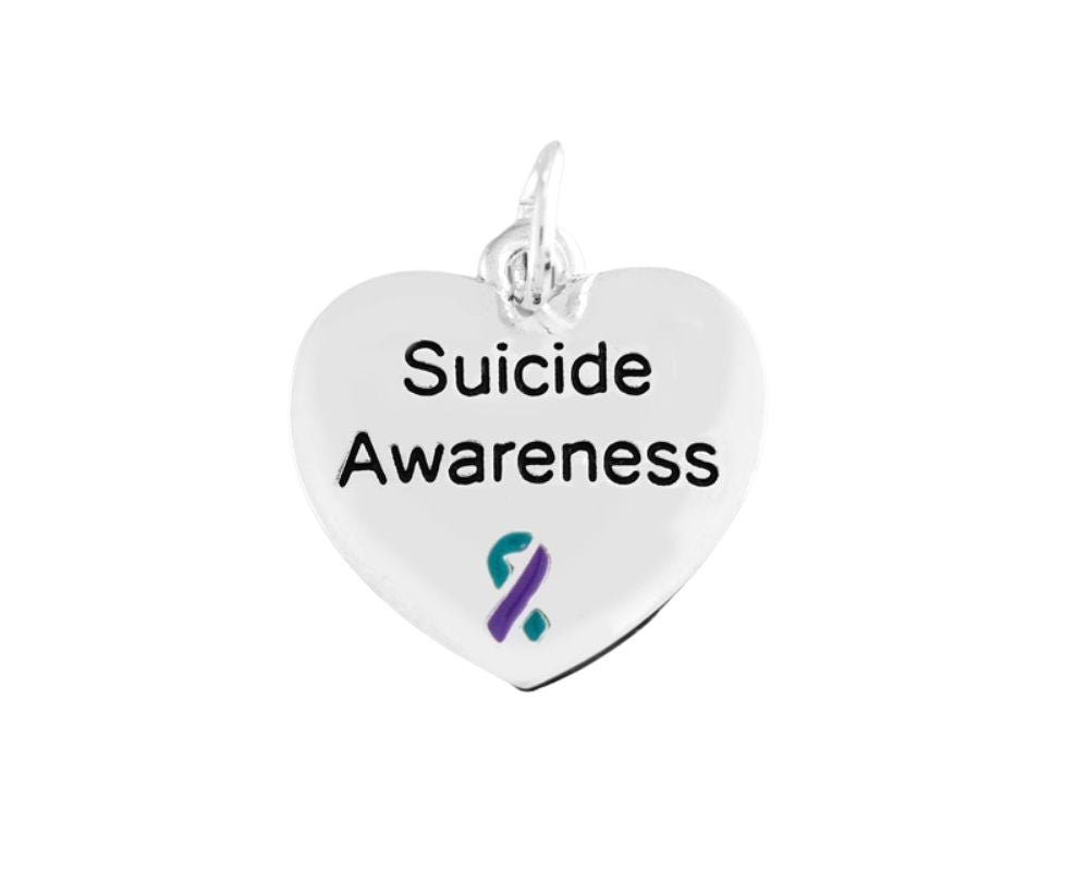 Suicide Awareness Teal & Purple Ribbon Heart Charm