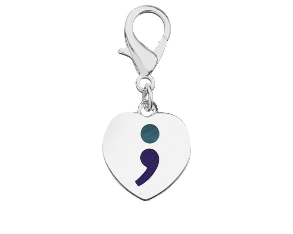 Suicide Prevention Awareness Heart Shaped Semicolon Hanging Charms