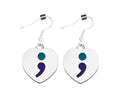 Suicide Prevention Awareness Heart Shaped Semicolon Hanging Earrings