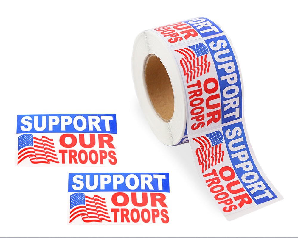 Support Our Troops Flag Stickers (250 per Roll)
