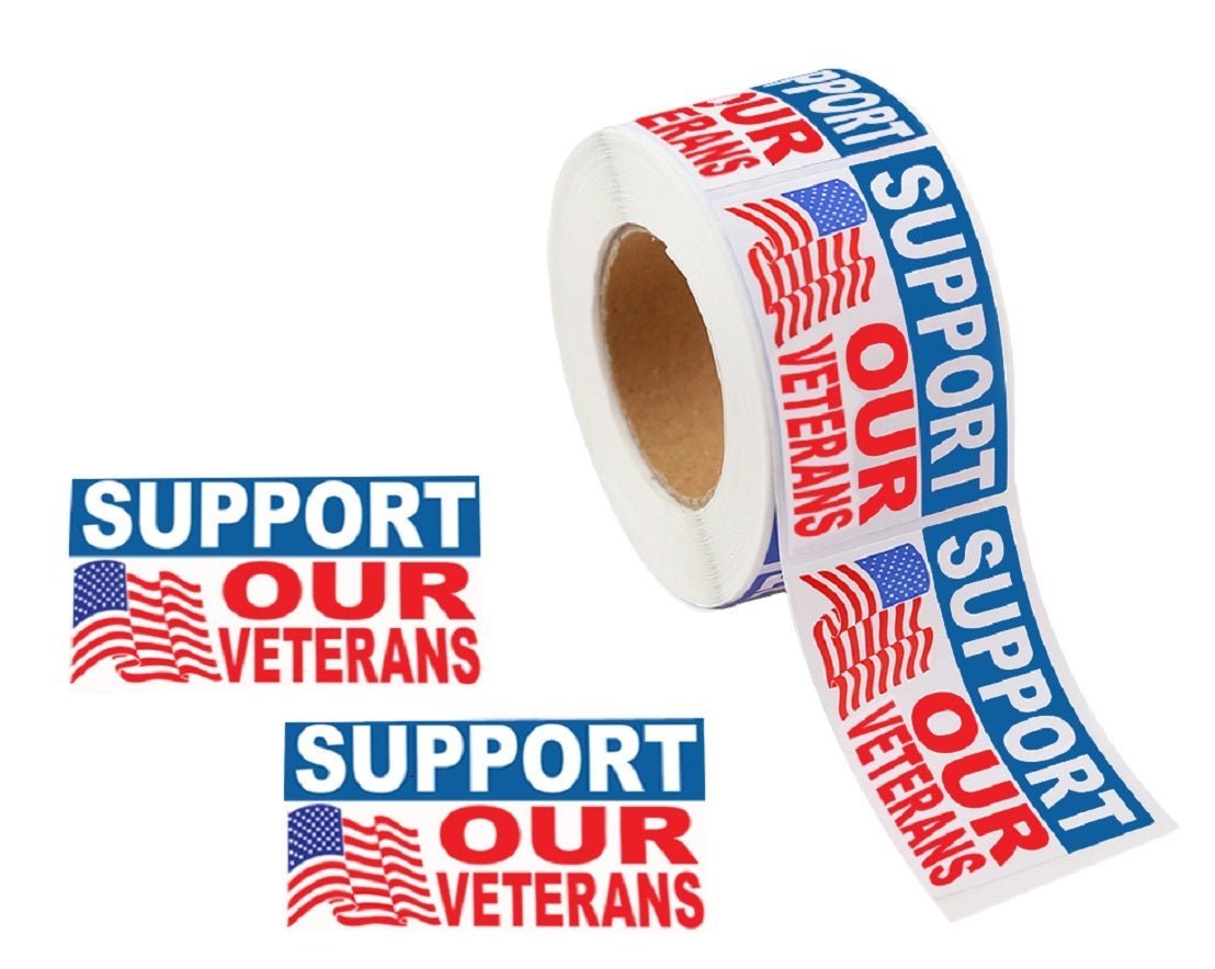 Support Our Veterans American Flag Stickers (250 per Roll)