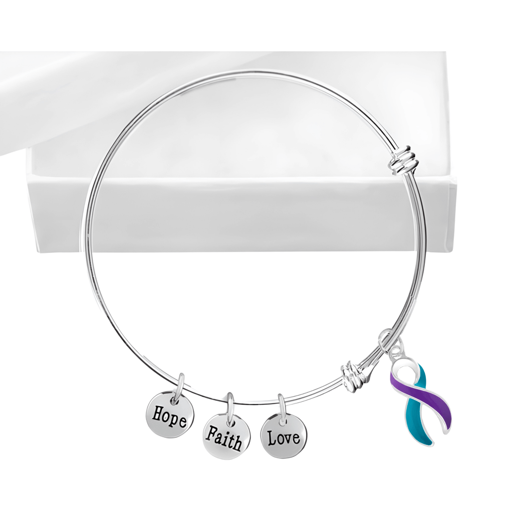 Teal & Purple Ribbon Awareness Retractable Bracelets