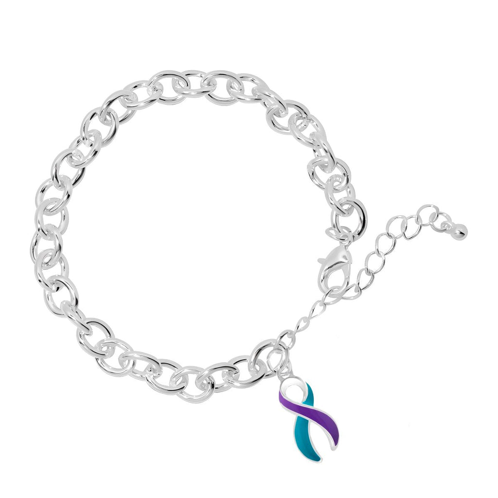 Teal & Purple Ribbon Chunky Style Charm Bracelets