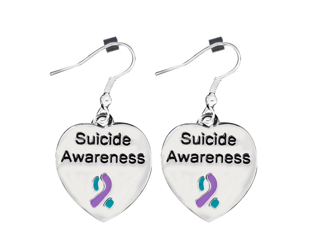 Teal & Purple Ribbon Heart Shaped Suicide Awareness Earrings