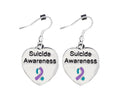 Teal & Purple Ribbon Heart Shaped Suicide Awareness Earrings
