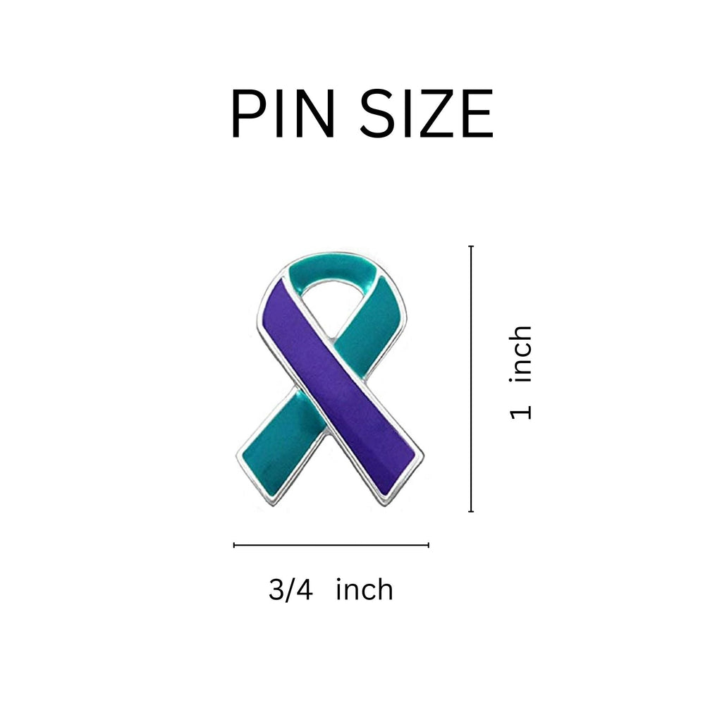 10 Pack Teal & Purple Ribbon Pins for Suicide, Sexual Assault Awareness
