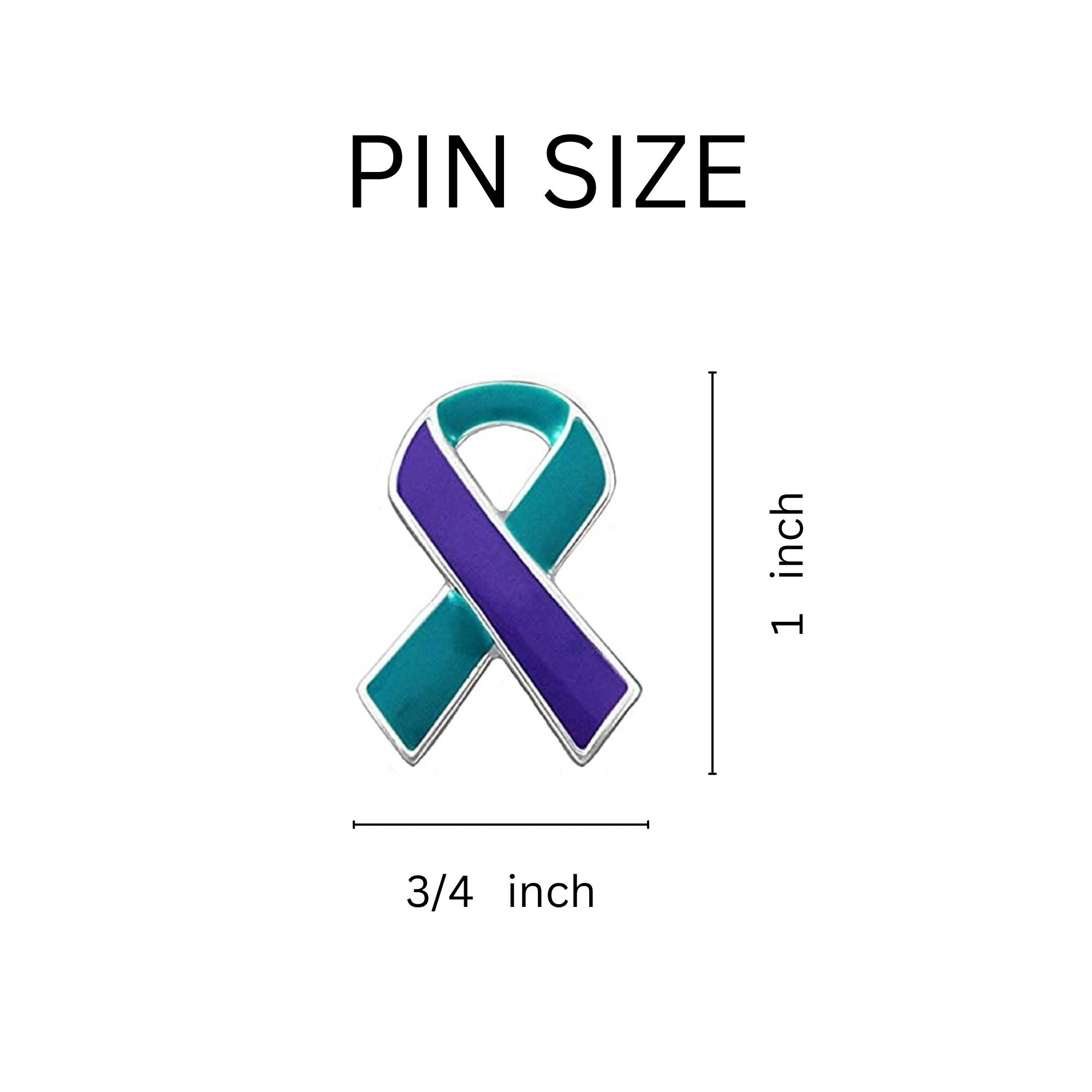 10 Pack Teal & Purple Ribbon Pins for Suicide, Sexual Assault Awareness