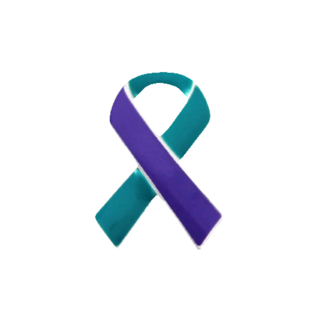 10 Pack Teal & Purple Ribbon Pins for Suicide, Sexual Assault Awareness