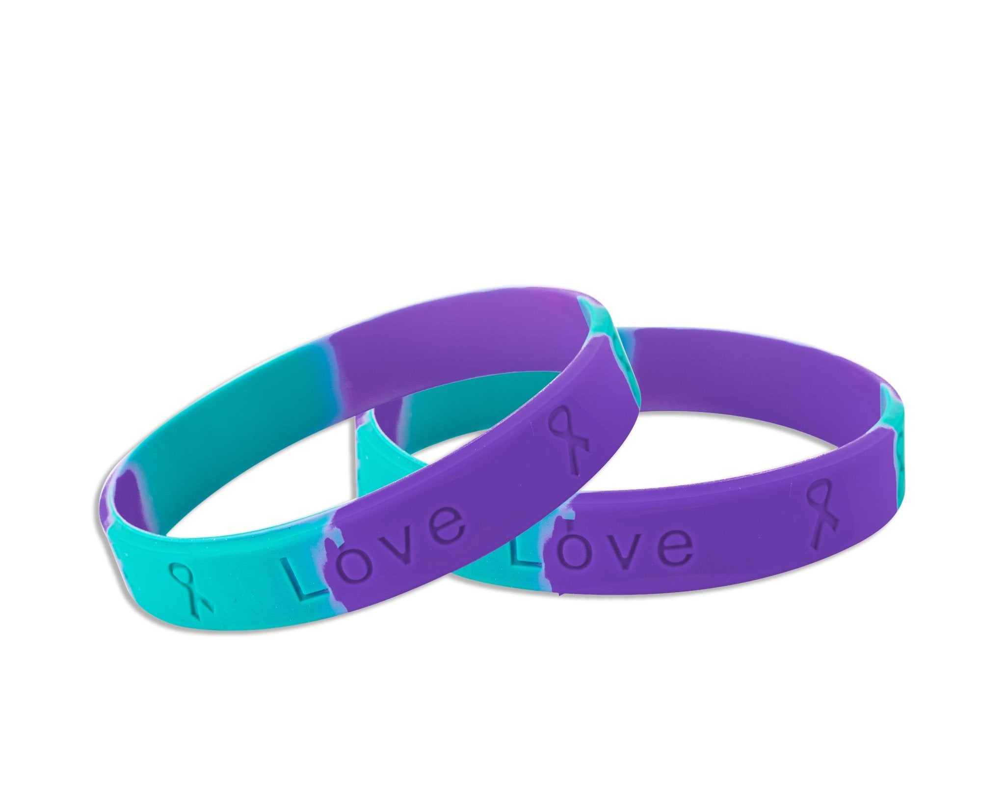 Teal & Purple Silicone Bracelets for Suicide, Sexual Assault Awareness